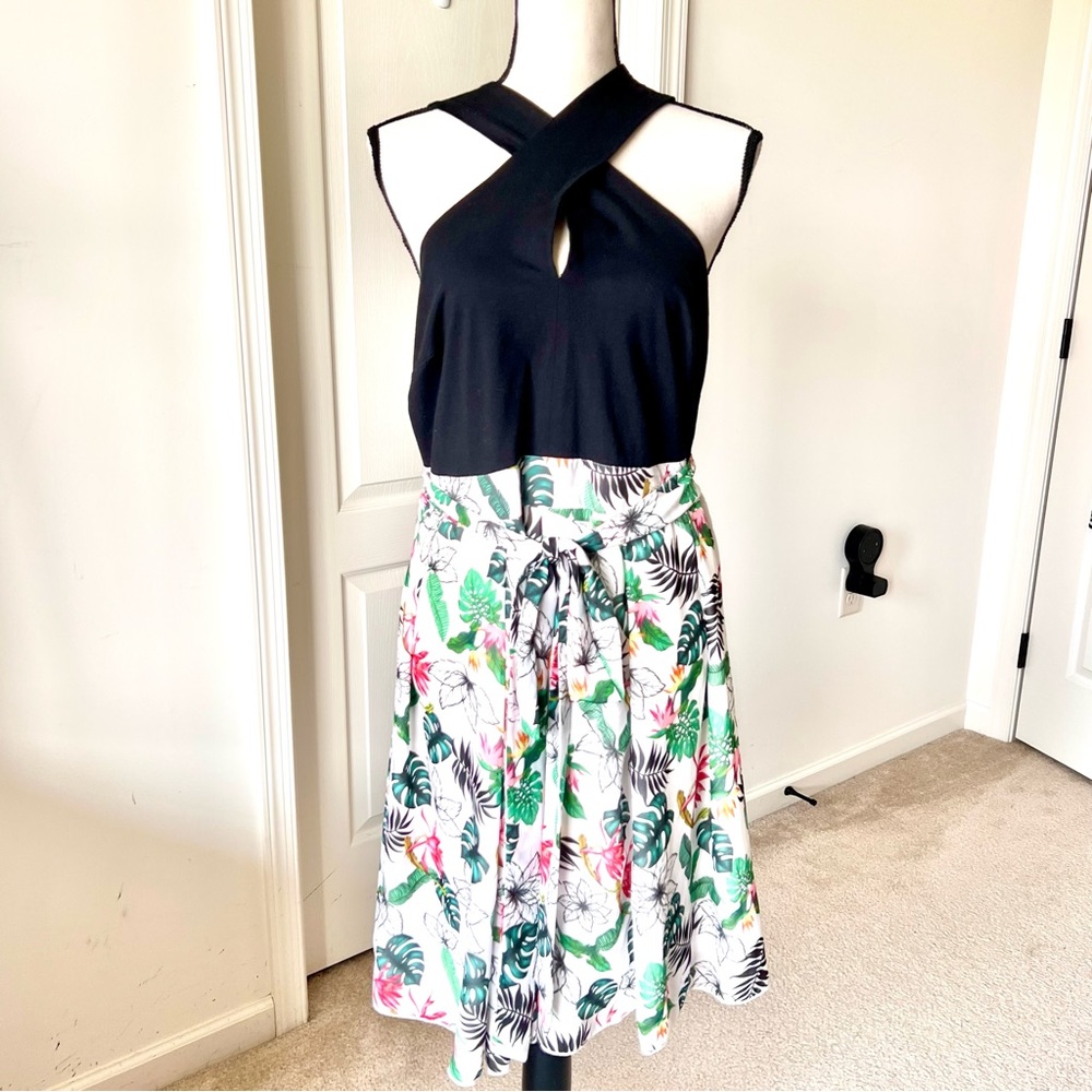ESHAKTI Custom Halter Floral Belted Fit and Flare Dress—SZ. 16/18